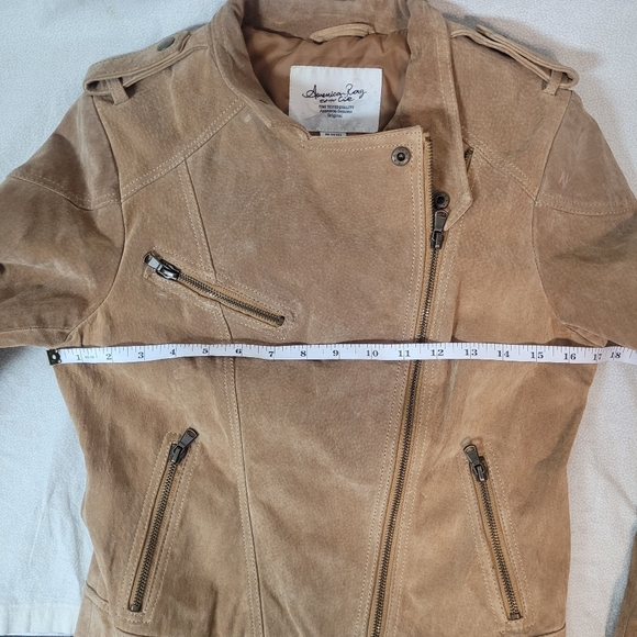 Brown Genuine Suede Leather Crop Moto Jacket Lined, American Rag Women’s Small - Picture 9 of 10